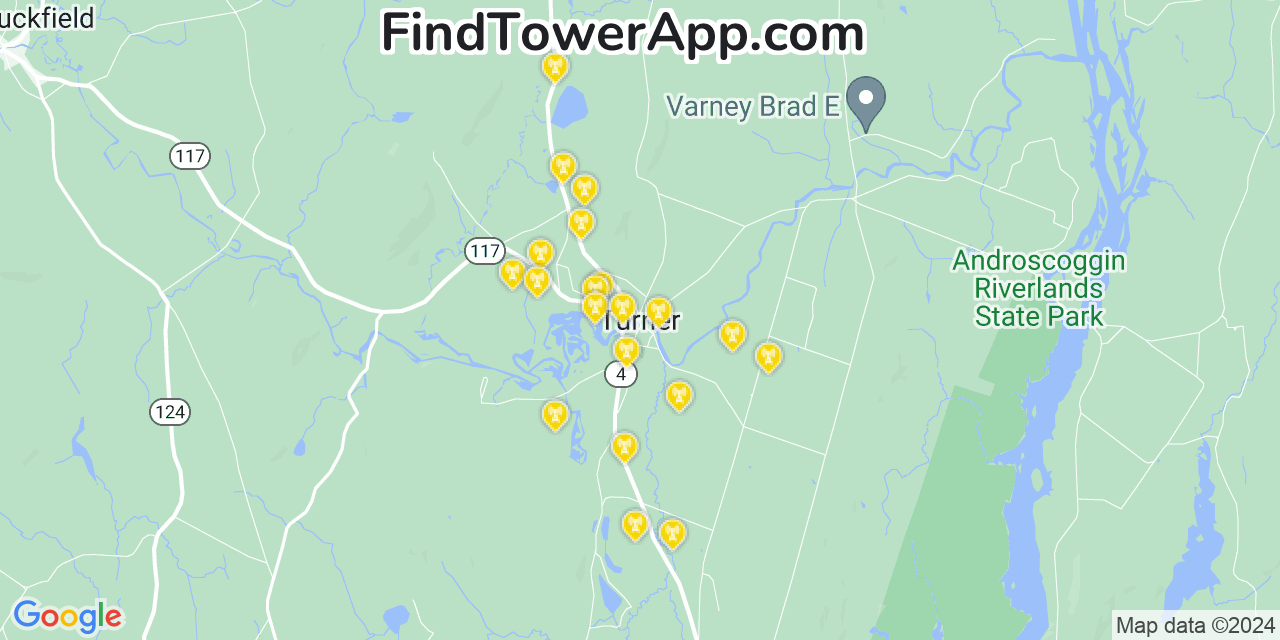 Verizon 4G/5G cell tower coverage map Turner, Maine