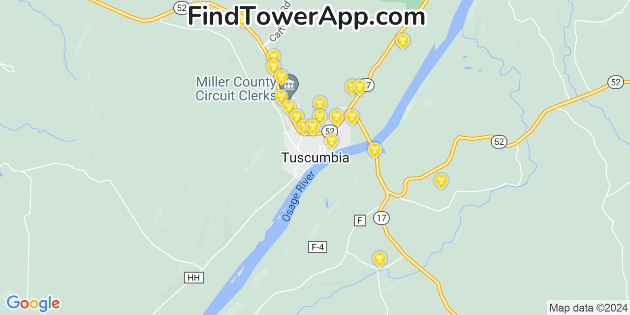 T-Mobile 4G/5G cell tower coverage map Tuscumbia, Missouri