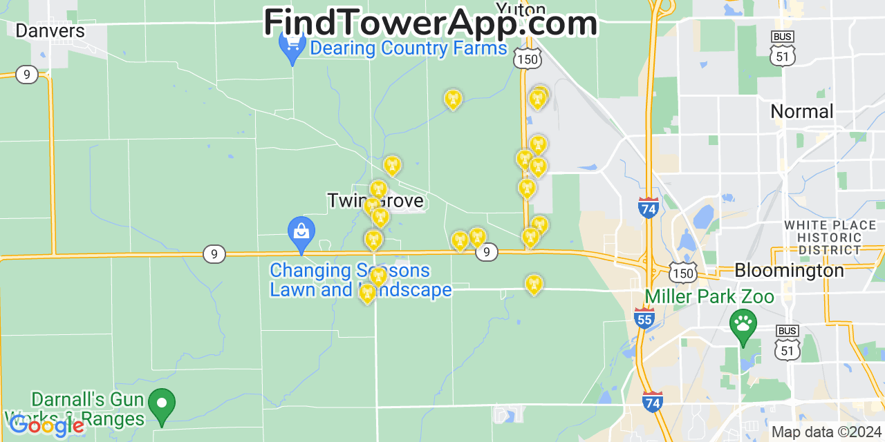 AT&T 4G/5G cell tower coverage map Twin Grove, Illinois