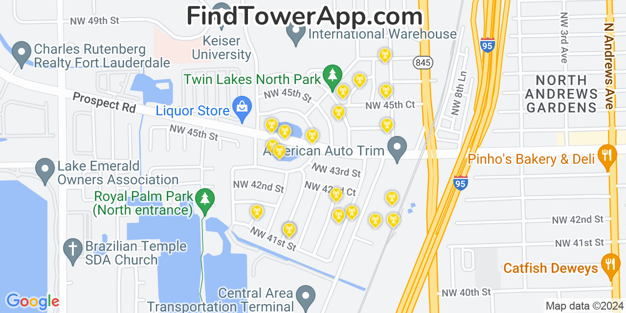 AT&T 4G/5G cell tower coverage map Twin Lakes, Florida