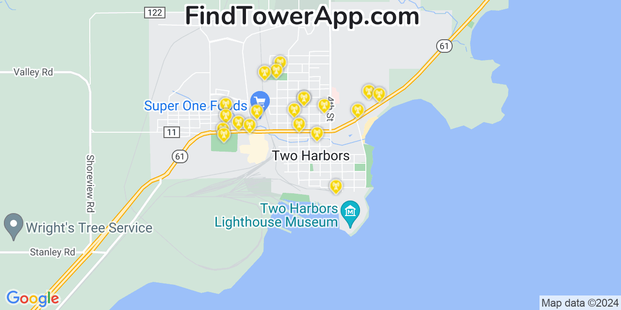 AT&T 4G/5G cell tower coverage map Two Harbors, Minnesota