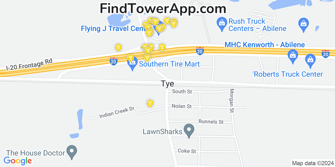 AT&T 4G/5G cell tower coverage map Tye, Texas