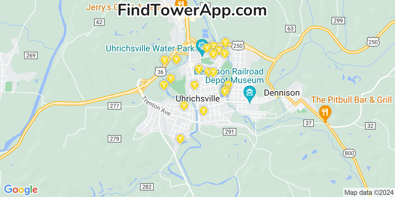 AT&T 4G/5G cell tower coverage map Uhrichsville, Ohio