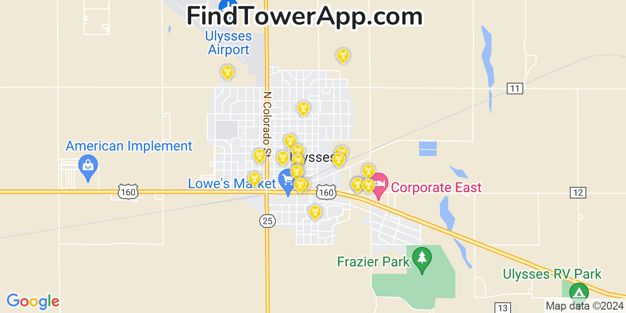 Verizon 4G/5G cell tower coverage map Ulysses, Kansas