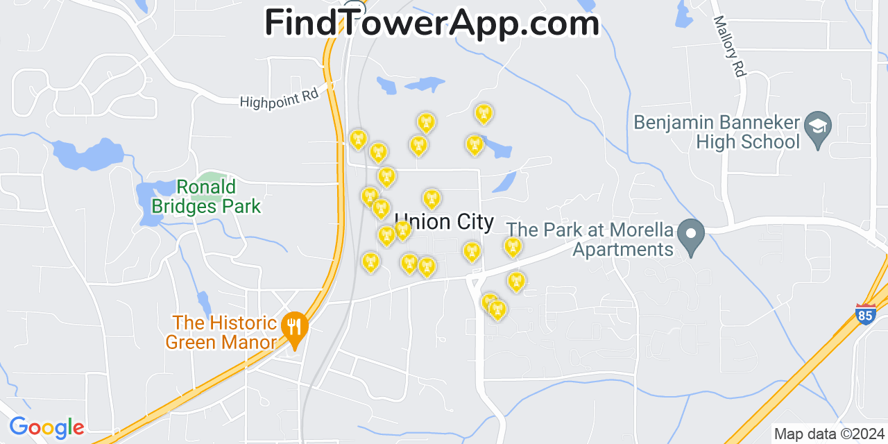 T-Mobile 4G/5G cell tower coverage map Union City, Georgia