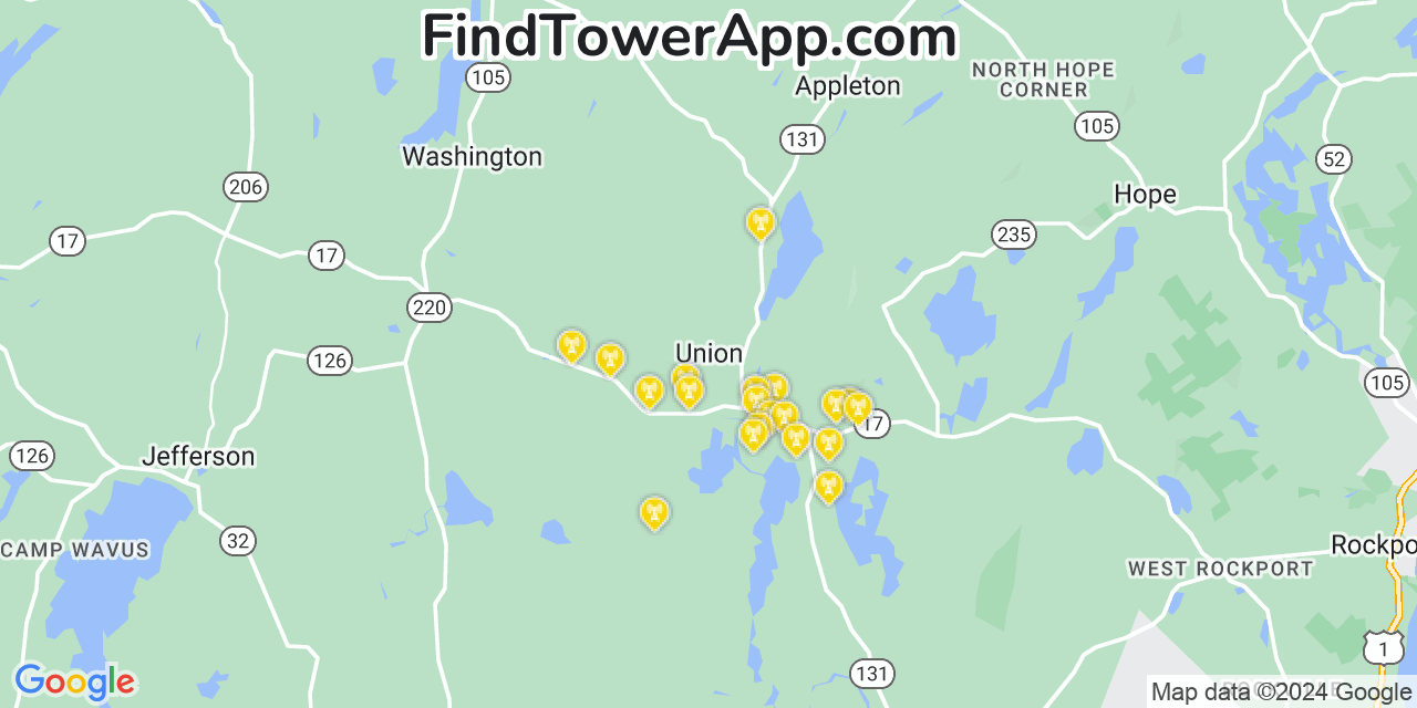 AT&T 4G/5G cell tower coverage map Union, Maine