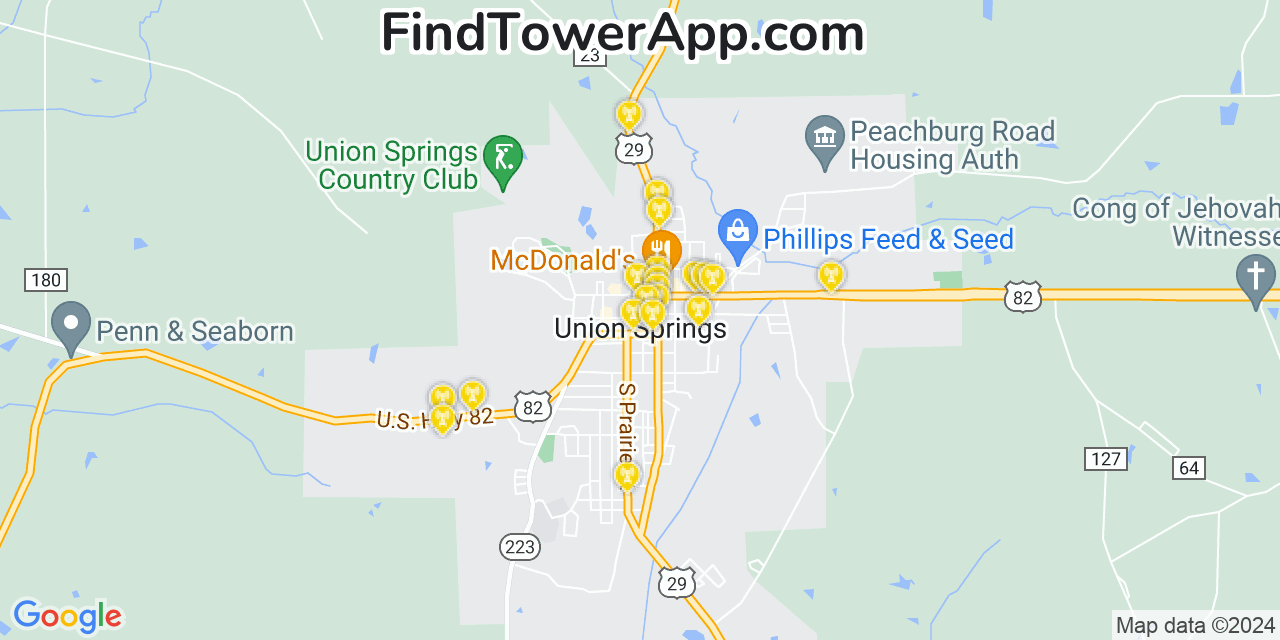Verizon 4G/5G cell tower coverage map Union Springs, Alabama