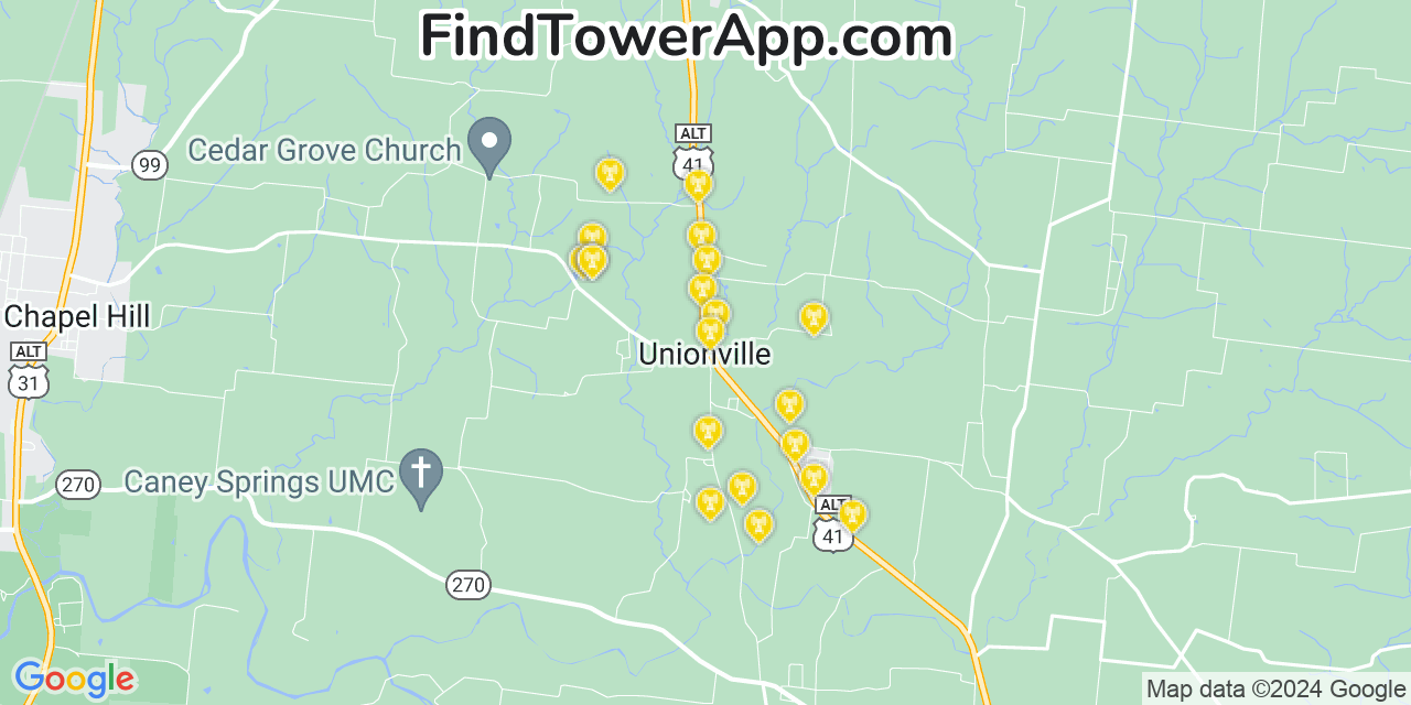 Verizon 4G/5G cell tower coverage map Unionville, Tennessee