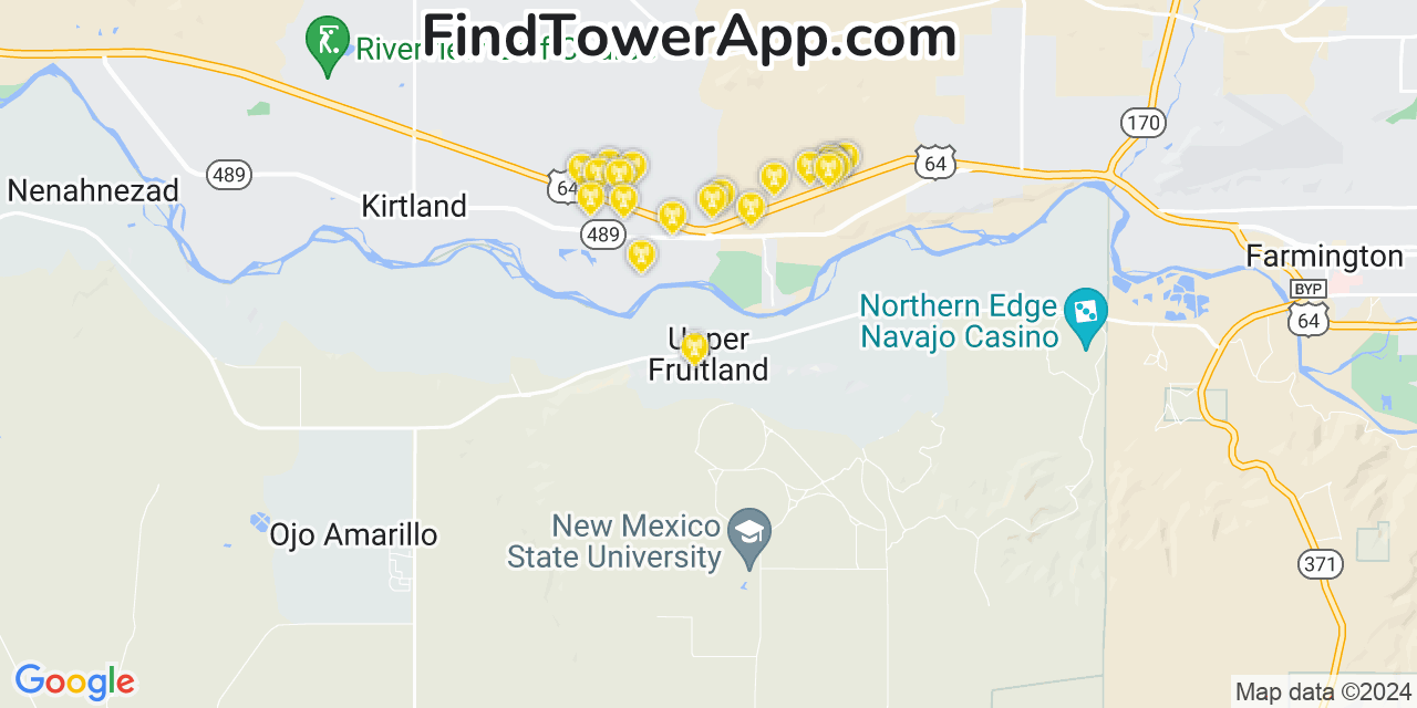 AT&T 4G/5G cell tower coverage map Upper Fruitland, New Mexico