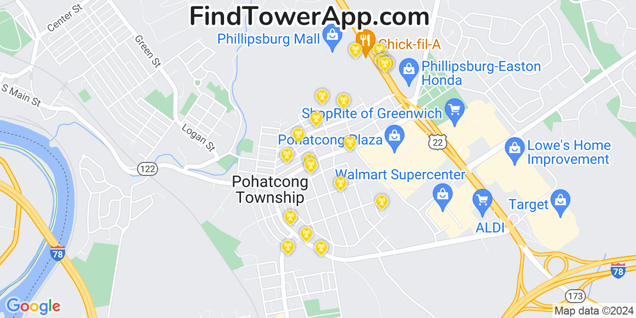 AT&T 4G/5G cell tower coverage map Upper Pohatcong, New Jersey