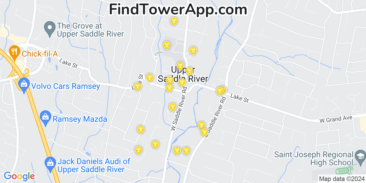 AT&T 4G/5G cell tower coverage map Upper Saddle River, New Jersey