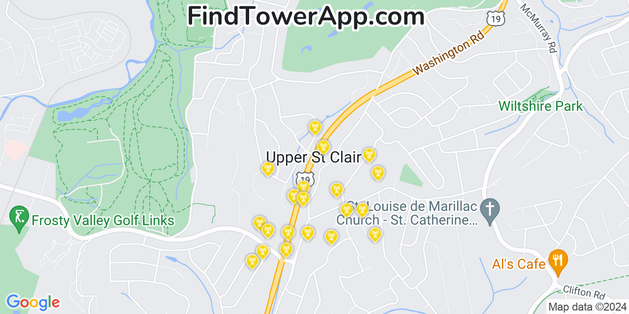 AT&T 4G/5G cell tower coverage map Upper Saint Clair, Pennsylvania