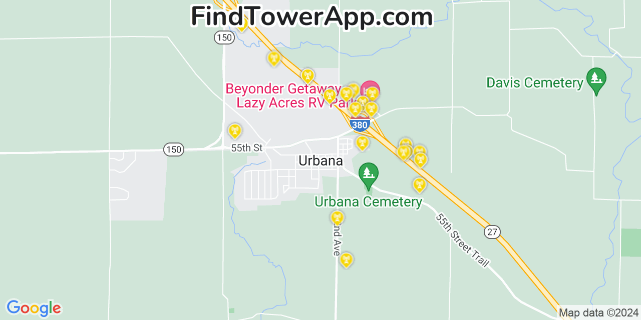 AT&T 4G/5G cell tower coverage map Urbana, Iowa