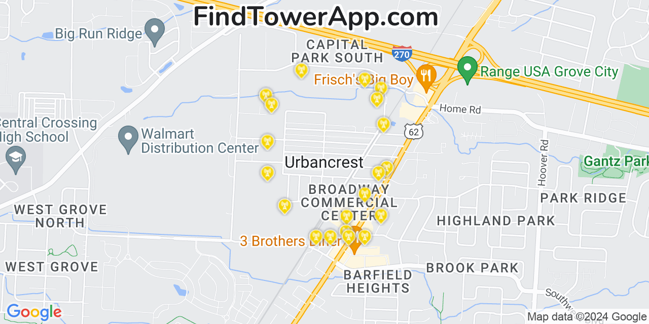 AT&T 4G/5G cell tower coverage map Urbancrest, Ohio