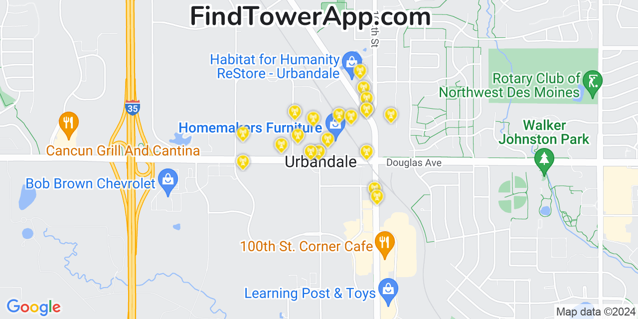 Verizon 4G/5G cell tower coverage map Urbandale, Iowa