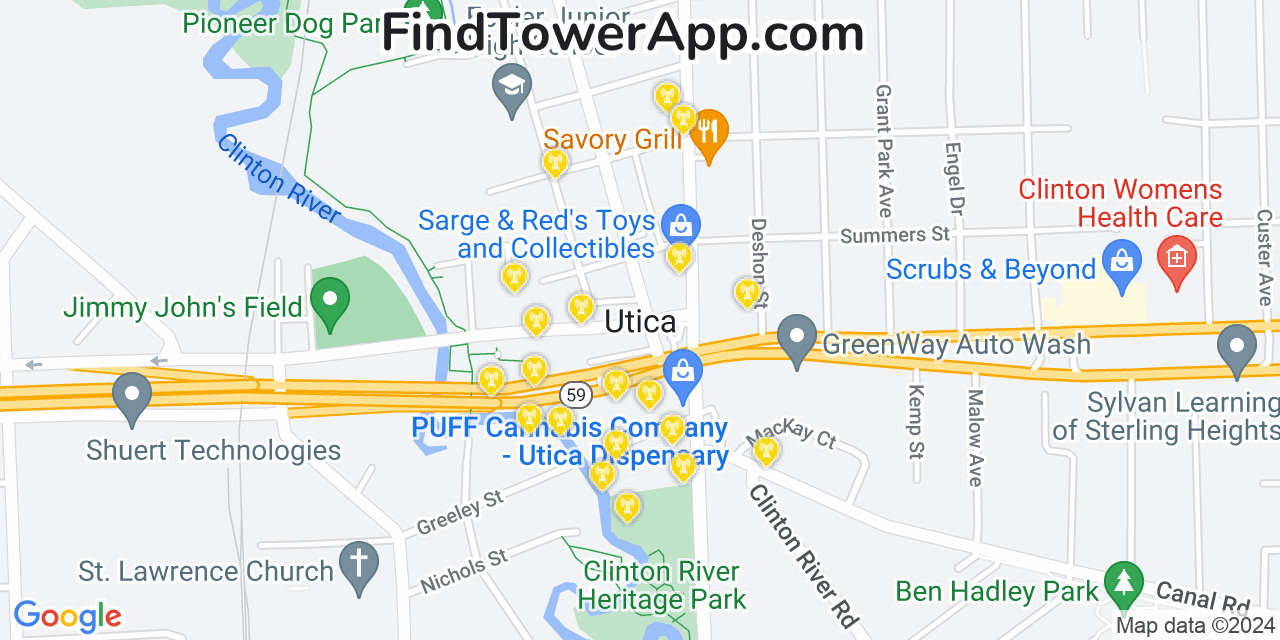 Verizon 4G/5G cell tower coverage map Utica, Michigan