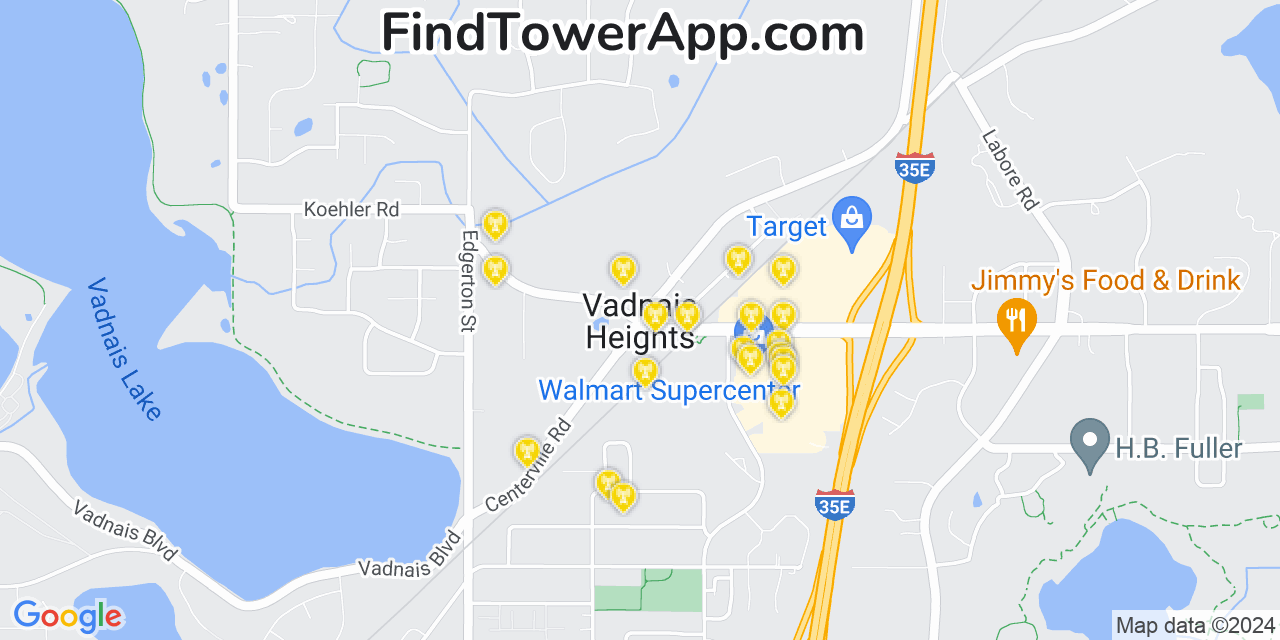 AT&T 4G/5G cell tower coverage map Vadnais Heights, Minnesota