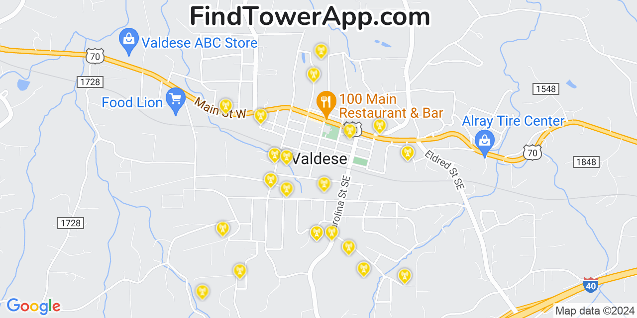 Verizon 4G/5G cell tower coverage map Valdese, North Carolina