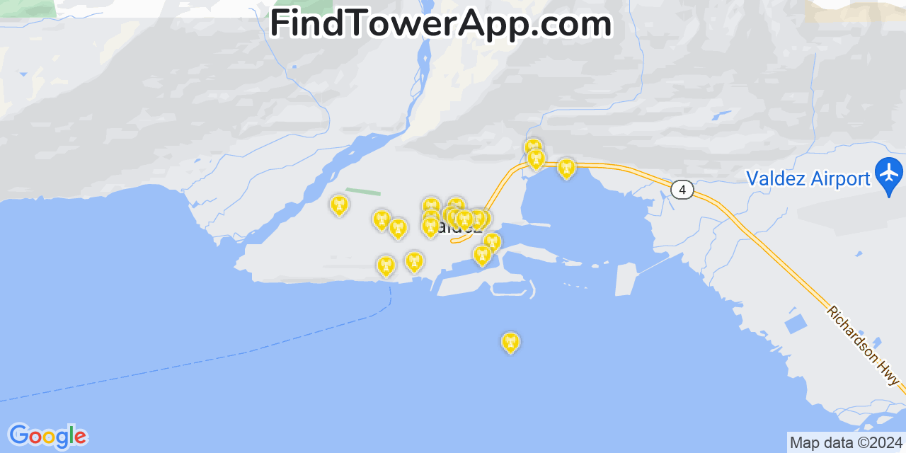 T-Mobile 4G/5G cell tower coverage map Valdez, Alaska