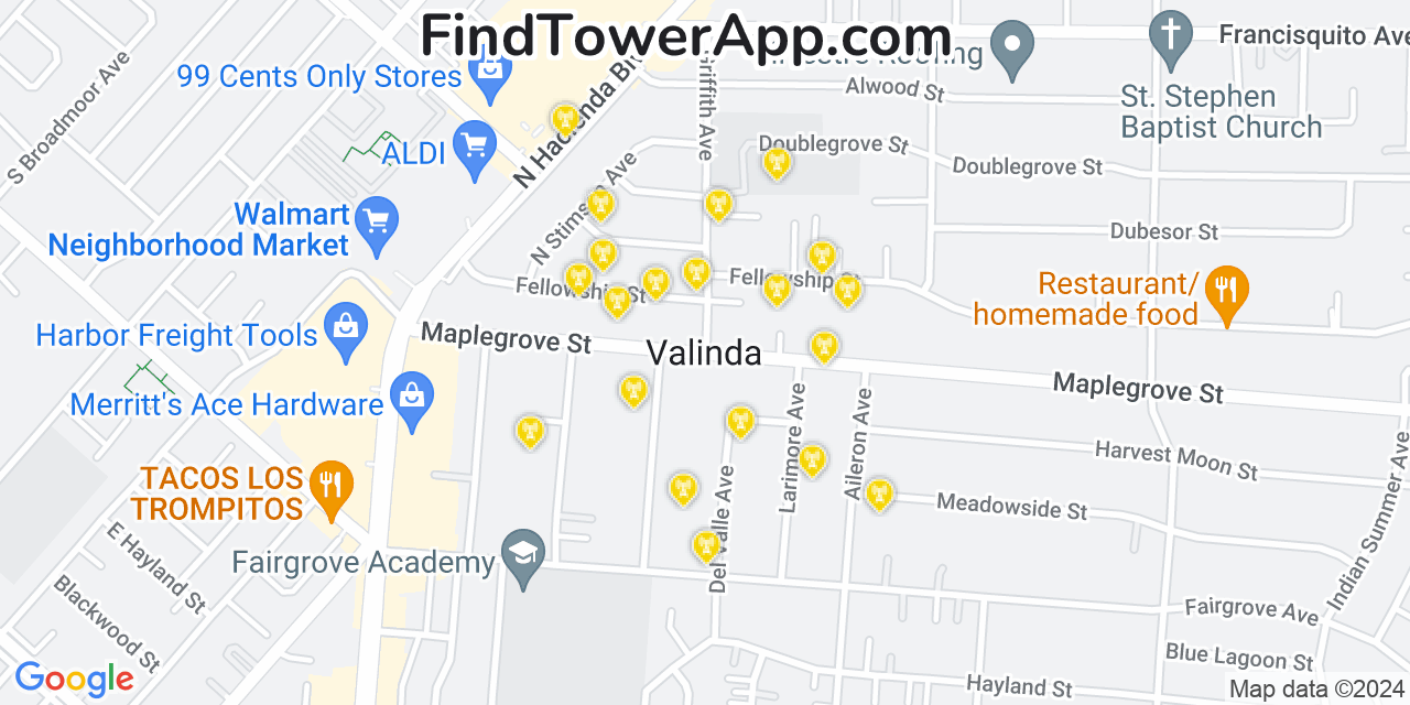 T-Mobile 4G/5G cell tower coverage map Valinda, California