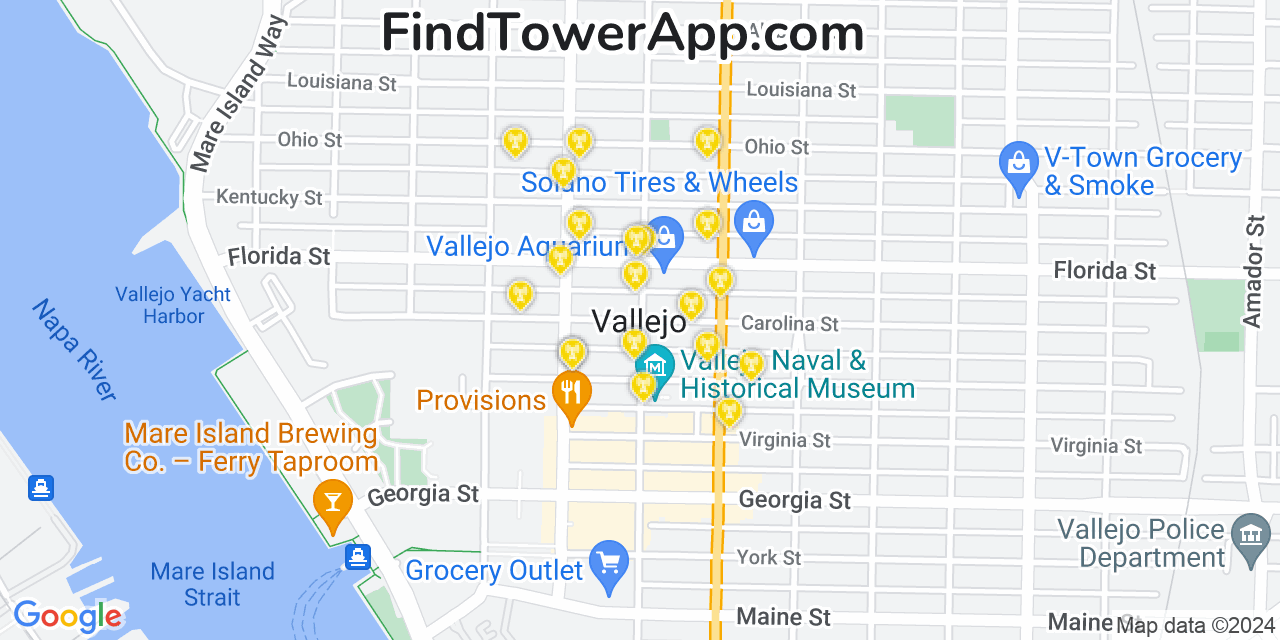 AT&T 4G/5G cell tower coverage map Vallejo, California