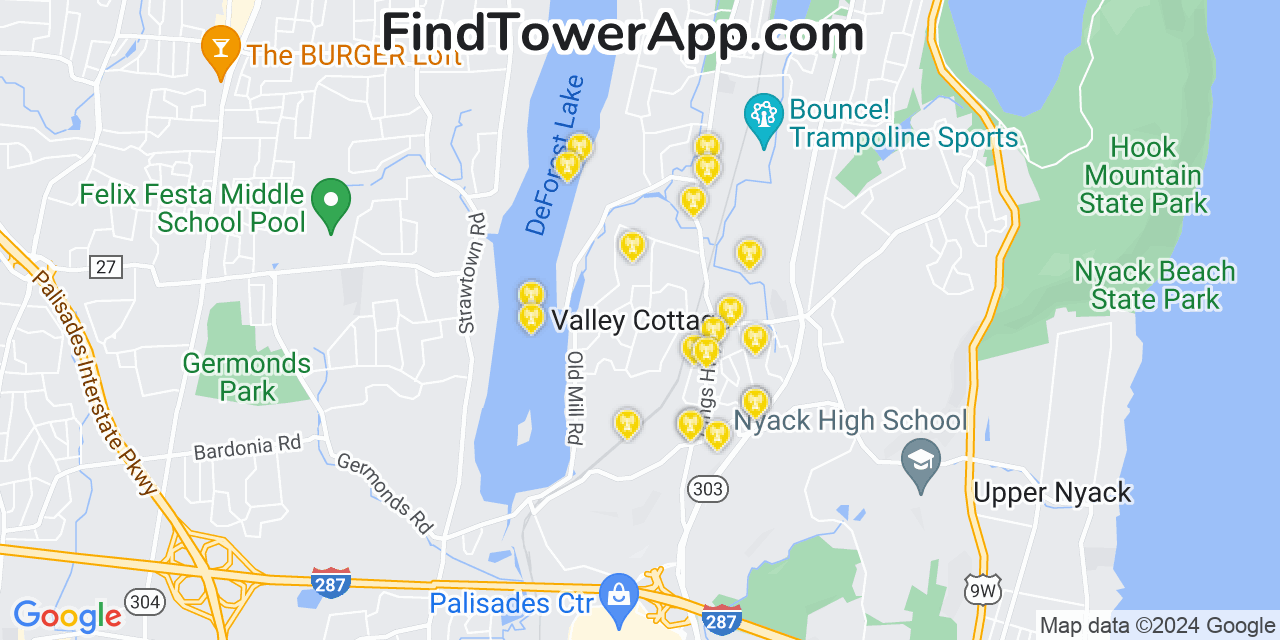 AT&T 4G/5G cell tower coverage map Valley Cottage, New York