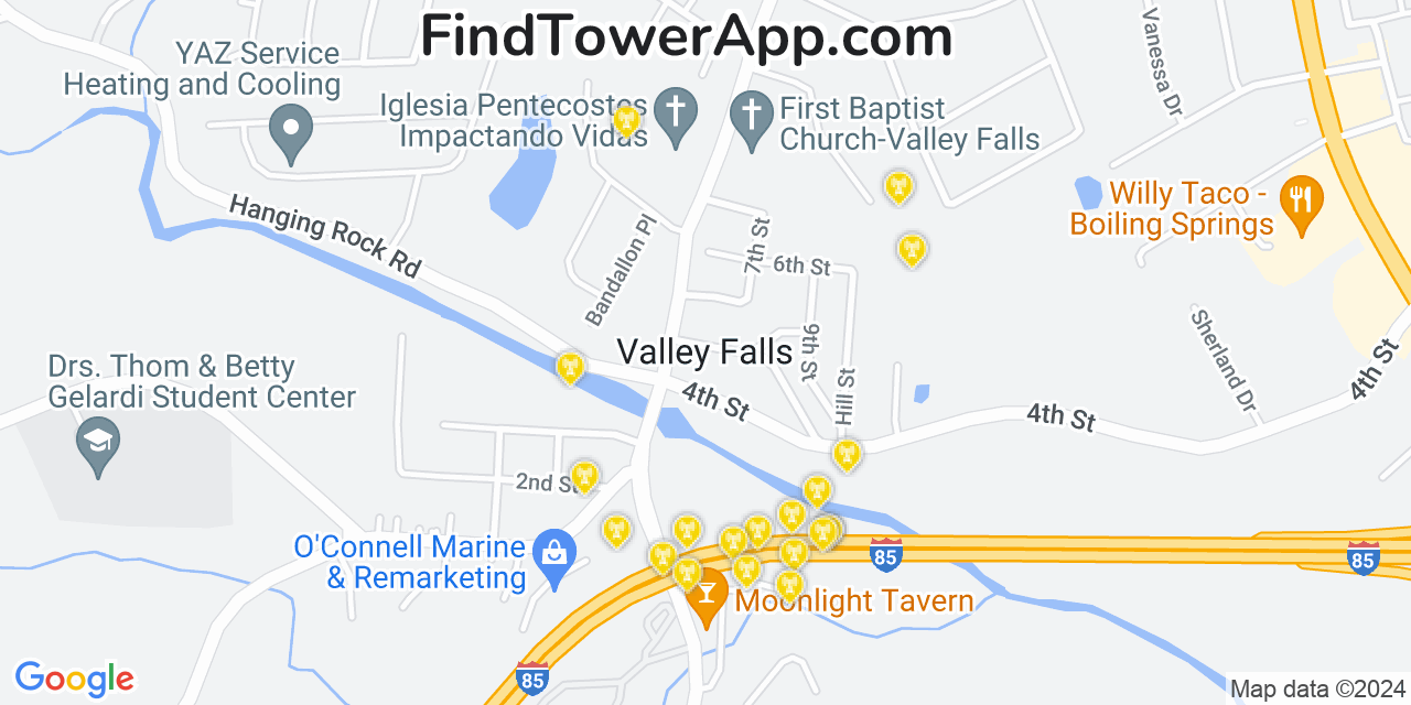 T-Mobile 4G/5G cell tower coverage map Valley Falls, South Carolina