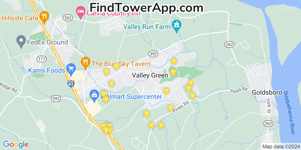 Verizon 4G/5G cell tower coverage map Valley Green, Pennsylvania