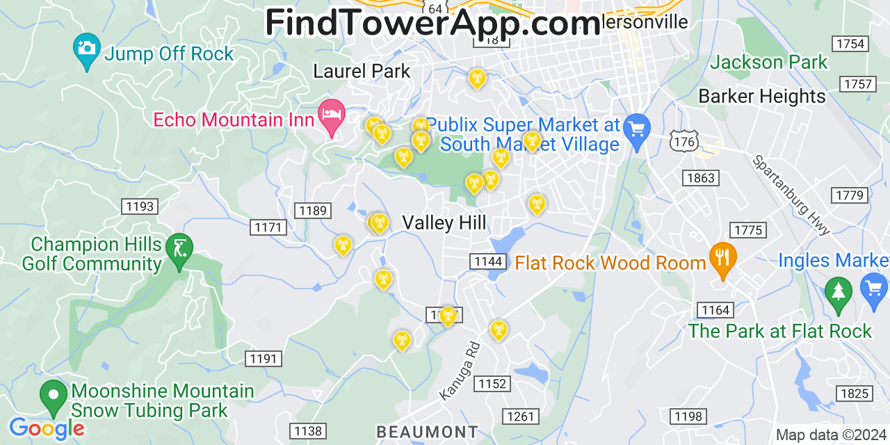 AT&T 4G/5G cell tower coverage map Valley Hill, North Carolina