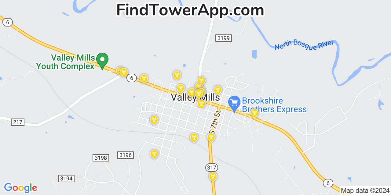 AT&T 4G/5G cell tower coverage map Valley Mills, Texas