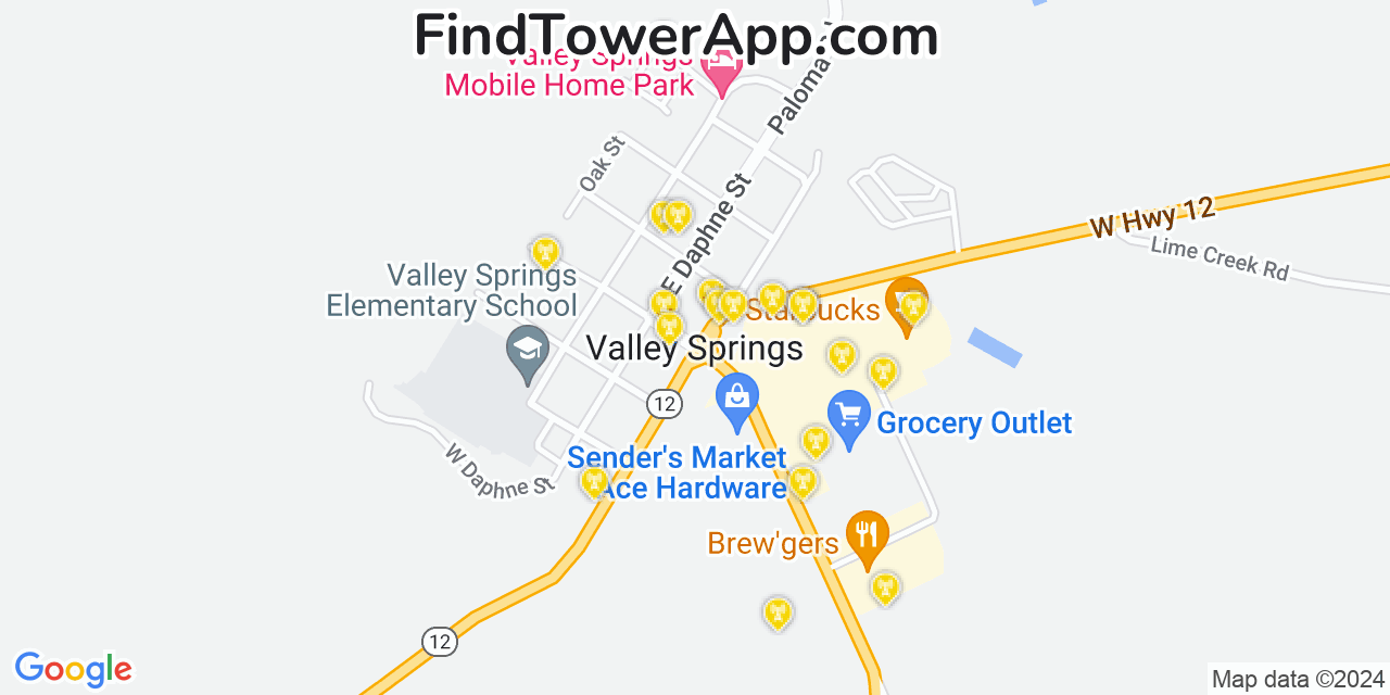 Verizon 4G/5G cell tower coverage map Valley Springs, California