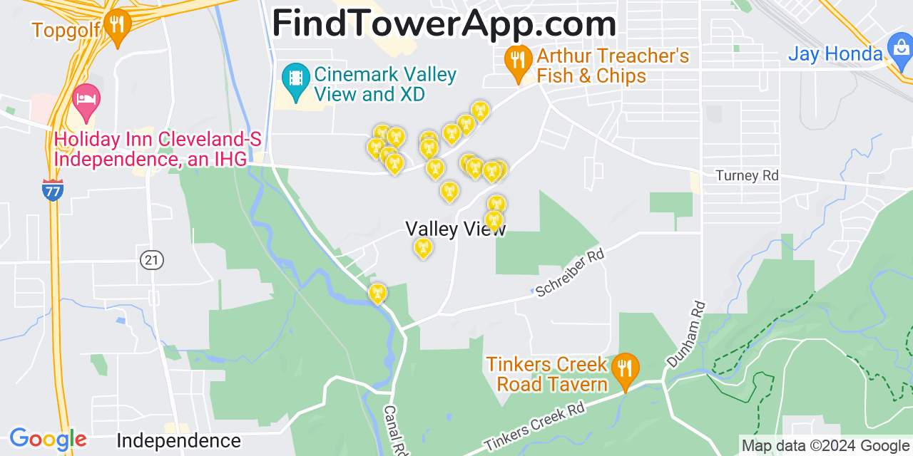 T-Mobile 4G/5G cell tower coverage map Valley View, Ohio