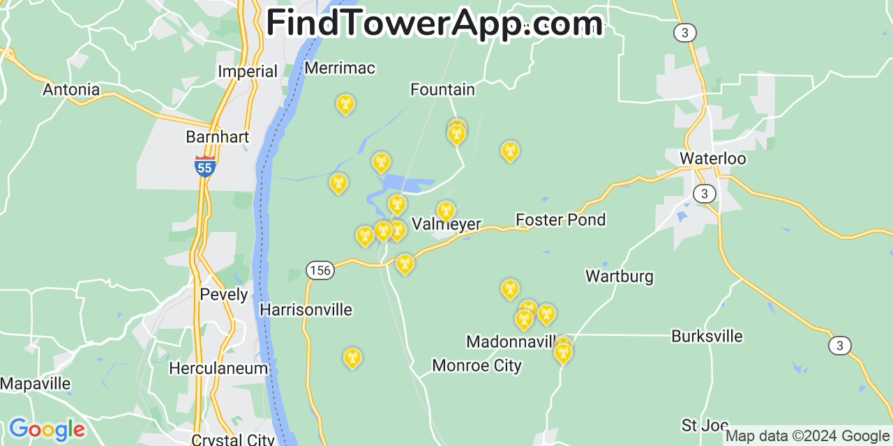 AT&T 4G/5G cell tower coverage map Valmeyer, Illinois