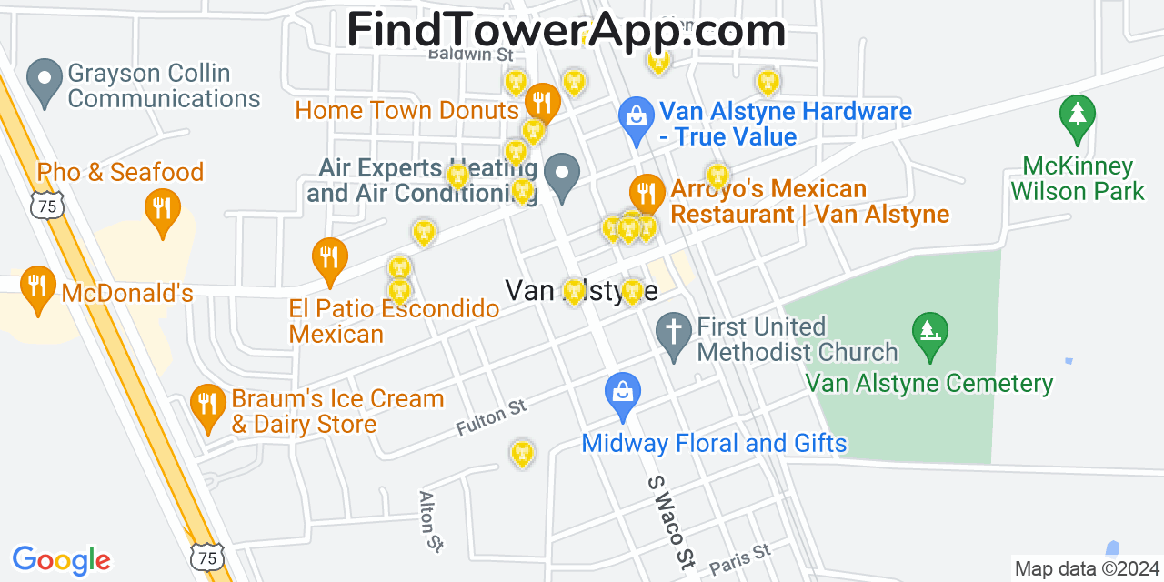 AT&T 4G/5G cell tower coverage map Van Alstyne, Texas