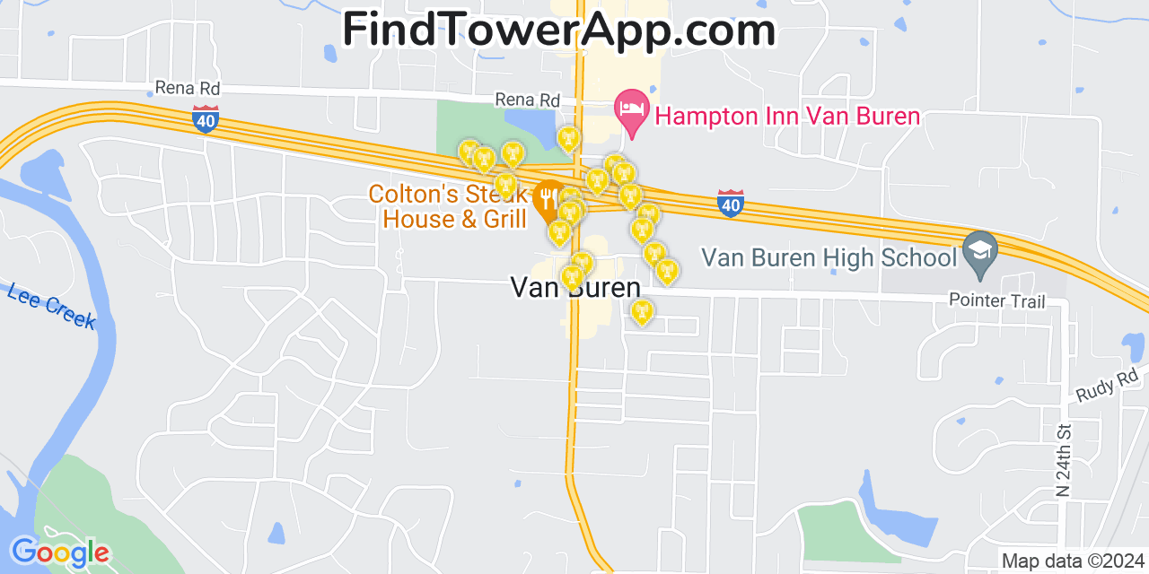 Verizon 4G/5G cell tower coverage map Van Buren, Arkansas