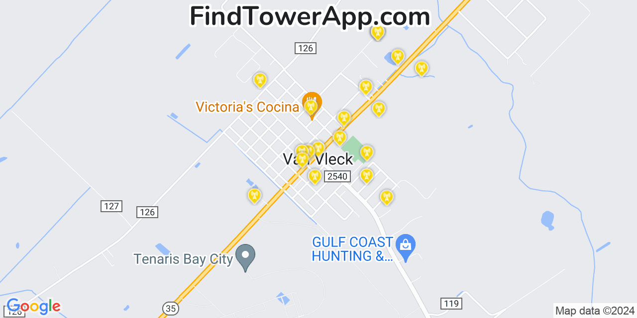 AT&T 4G/5G cell tower coverage map Van Vleck, Texas