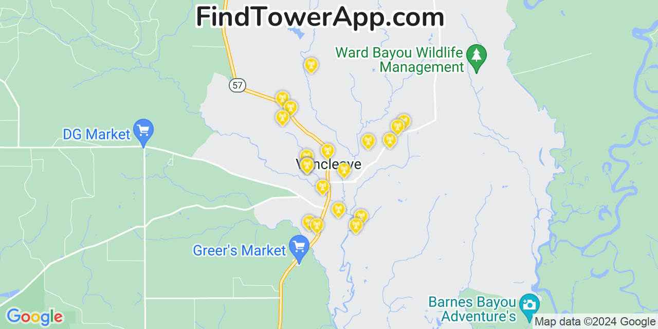 AT&T 4G/5G cell tower coverage map Vancleave, Mississippi