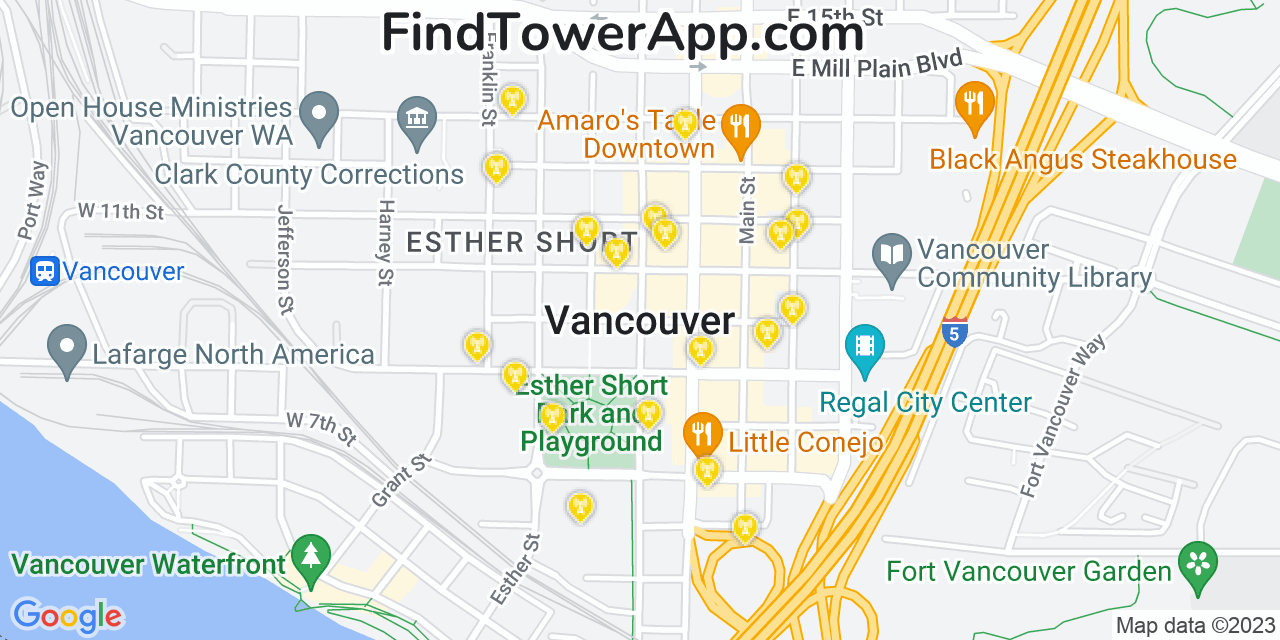 AT&T 4G/5G cell tower coverage map Vancouver, Washington