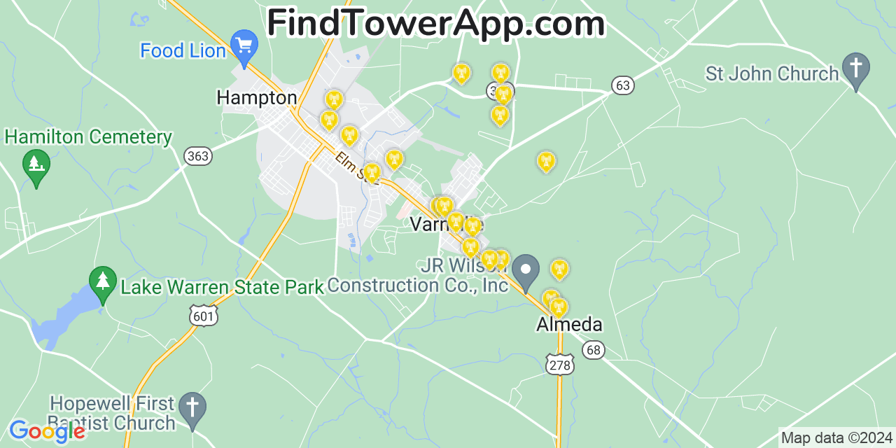 T-Mobile 4G/5G cell tower coverage map Varnville, South Carolina