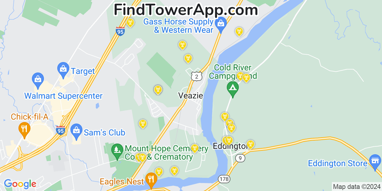 Verizon 4G/5G cell tower coverage map Veazie, Maine