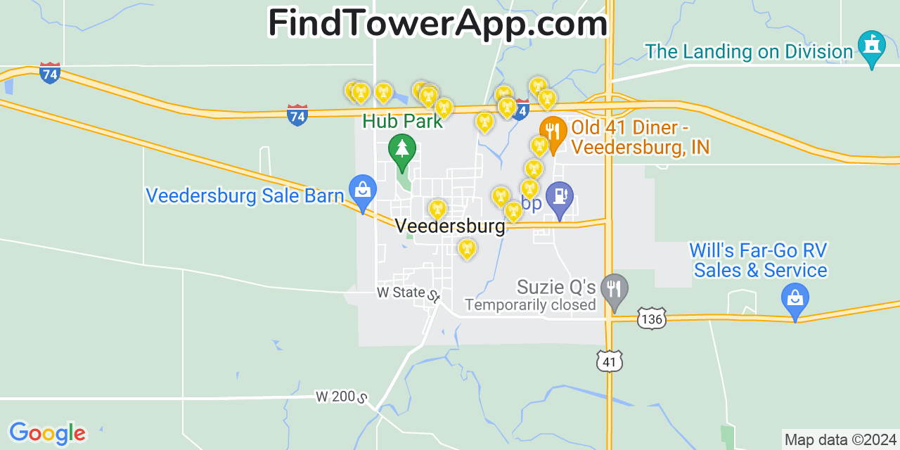 T-Mobile 4G/5G cell tower coverage map Veedersburg, Indiana