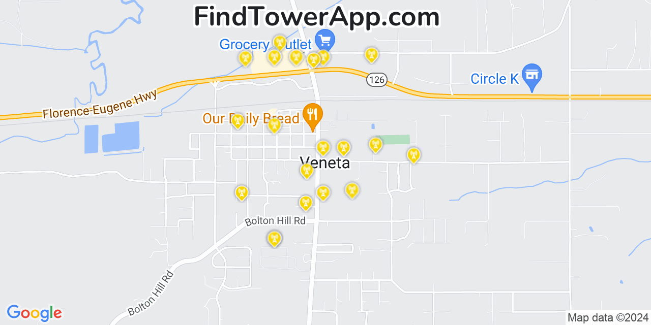 AT&T 4G/5G cell tower coverage map Veneta, Oregon