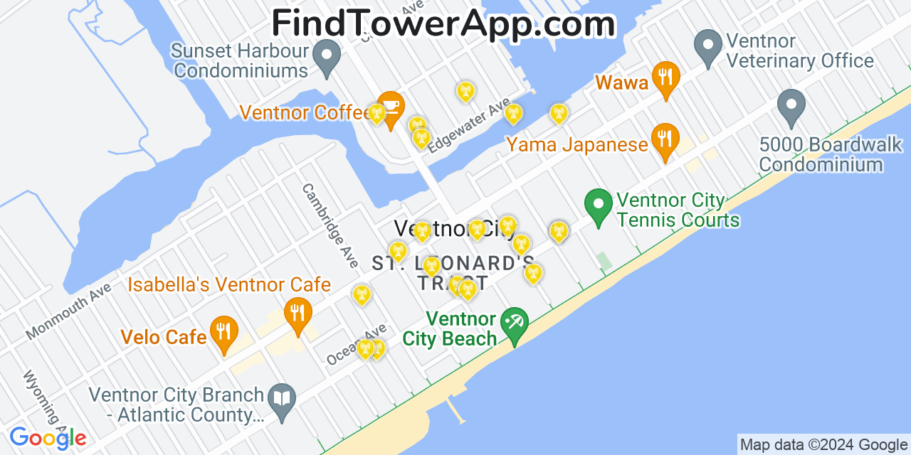 AT&T 4G/5G cell tower coverage map Ventnor City, New Jersey