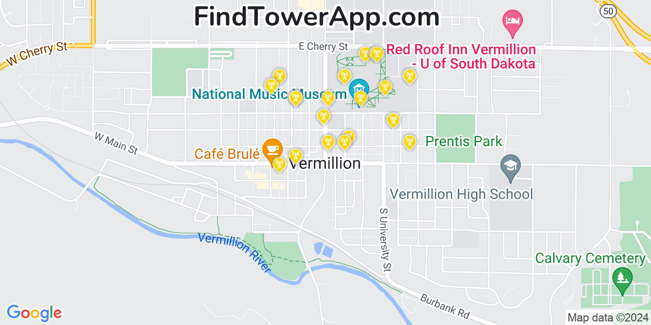 T-Mobile 4G/5G cell tower coverage map Vermillion, South Dakota