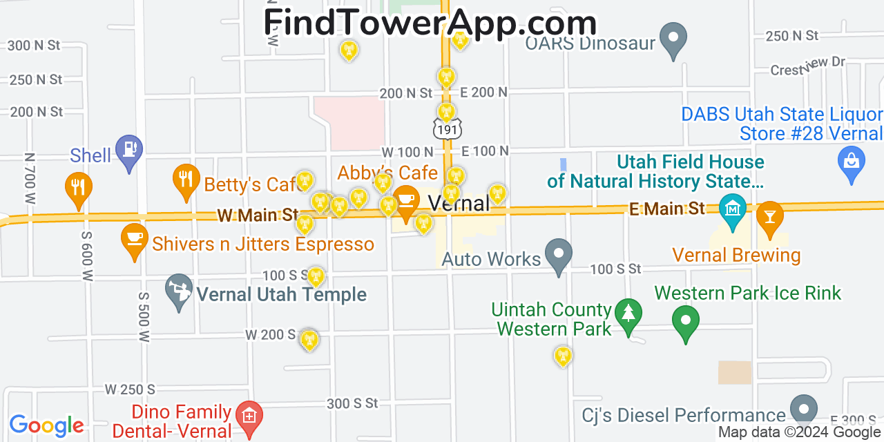 Verizon 4G/5G cell tower coverage map Vernal, Utah