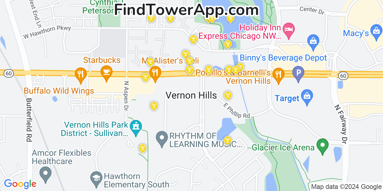 T-Mobile 4G/5G cell tower coverage map Vernon Hills, Illinois