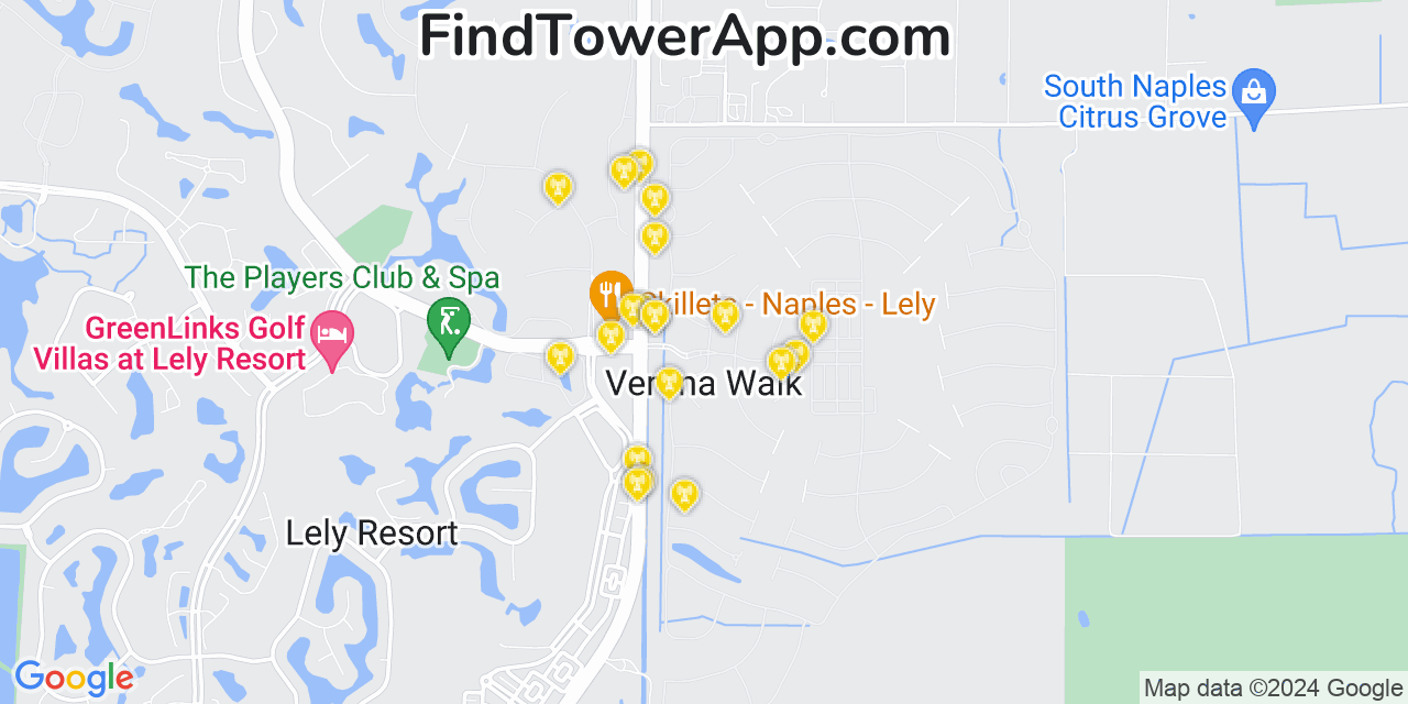 AT&T 4G/5G cell tower coverage map Verona Walk, Florida