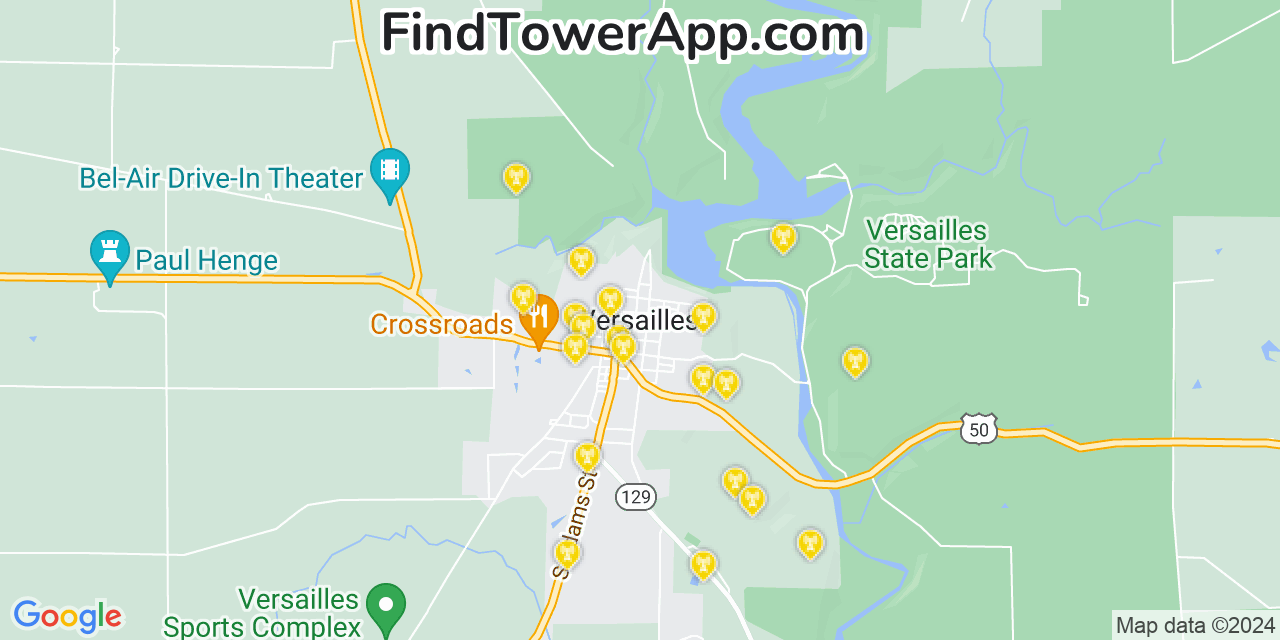 AT&T 4G/5G cell tower coverage map Versailles, Indiana