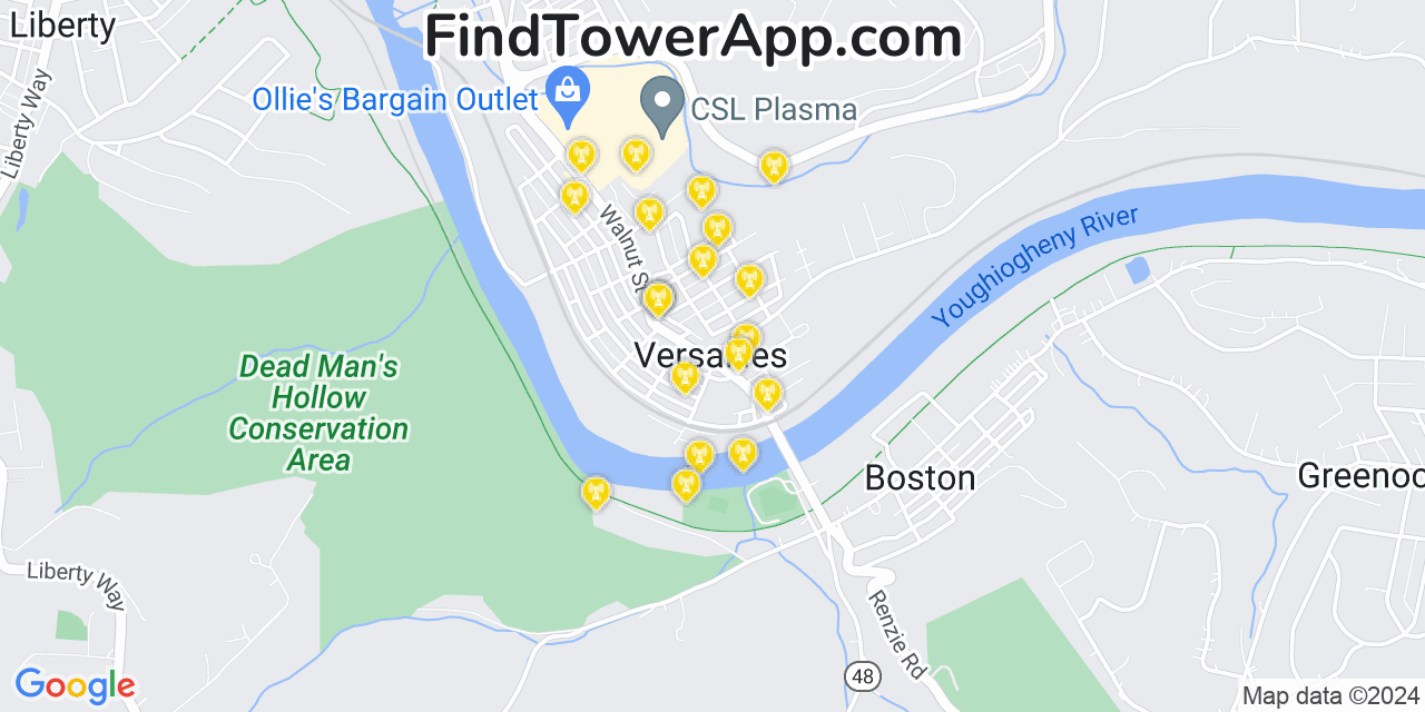 Verizon 4G/5G cell tower coverage map Versailles, Pennsylvania