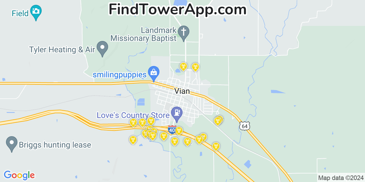 AT&T 4G/5G cell tower coverage map Vian, Oklahoma